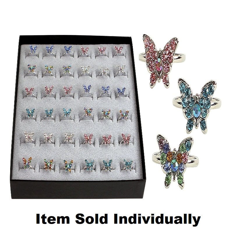 Master Toys Dress Up Accessories Rhinestone Butterfly Ring (Assorted Styles)