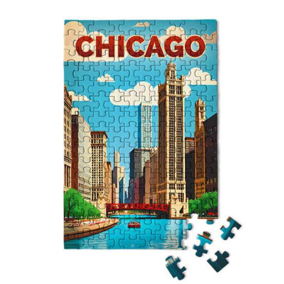 Micro Puzzles Mini Puzzles Default Chicago Travel Poster 150 Piece Micro Puzzle