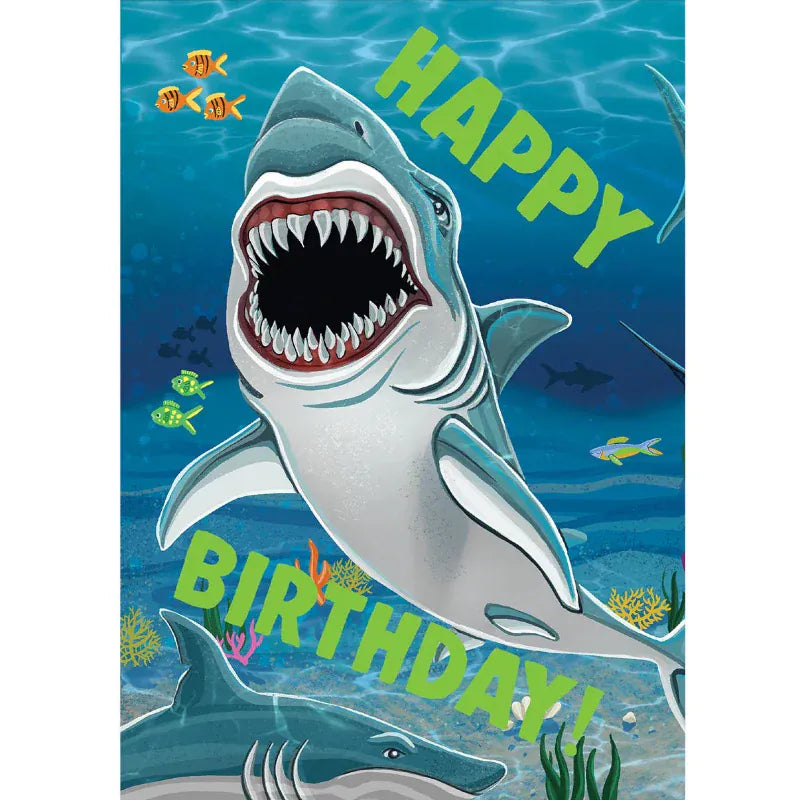 MindWare Gift Enclosure Cards Hope It's Great! Shark Tri-Fold Birthday Card