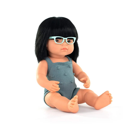 Miniland Dolls Default Baby Doll Asian Girl with Glasses  (Lead Romper)