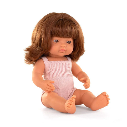 Miniland Dolls Default Baby Doll Caucasian Girl - Redhead (Pink Romper)