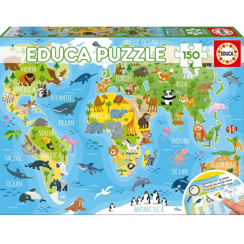Nexa 150 Piece Puzzles Animals World Map 150 Piece Puzzle