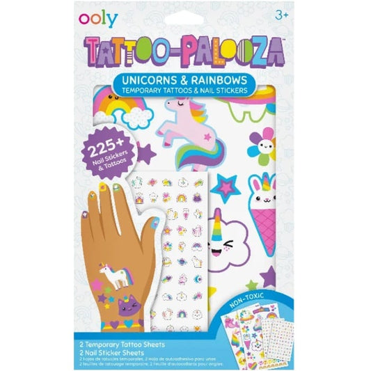 Ooly Dress Up Accessories Default Tattoo Palooza Tattoos & Nail Stickers - Unicorn & Rainbows