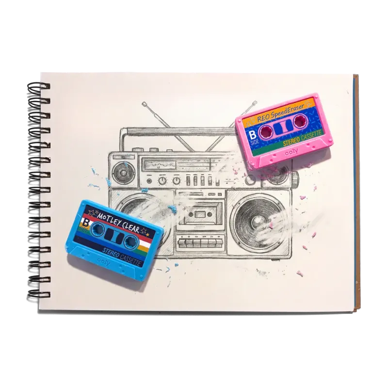 Ooly Markers, Pens, Brushes & Crayons Rewind Cassette Erasers - Retro
