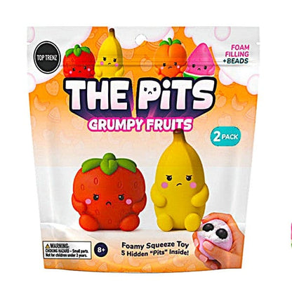 Top Trenz Fidget Toys Pits Grumpy Fruit Squishy 2-Pack (Assorted Styles)